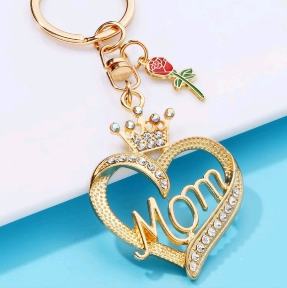 Mom Rhinestone Heart Charm Keychain - Picture 8 of 8